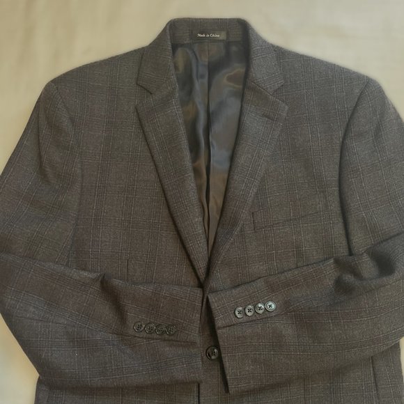 CALVIN KLEIN Mens BLAZER 42R Heather Gray Plaid WOOL Sport Coat 2 BUTTON  0919AT - Picture 4 of 10